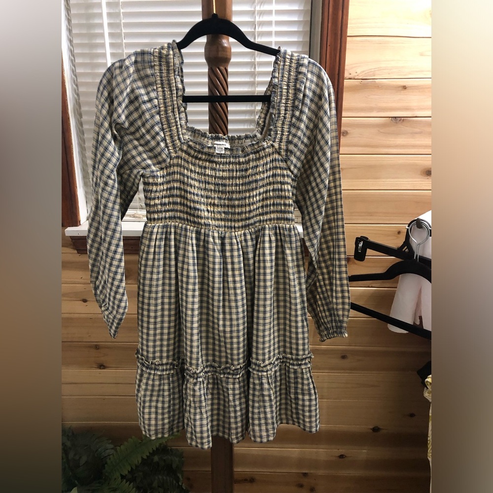 American Eagle Outfitters Plaid Mini Dress - Blue and Cream
